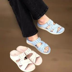 [신상오픈런]여성 여름 크로스 스트랩 오픈 토 가죽 샌들 (34325245)