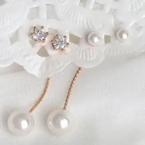 핀귀걸이 골드필드 핀 큐빅 진주 롱 드롭 뒷마개 귀걸이 14K 세트