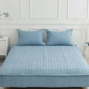 블루 누네 사각 퀼팅 누빔 논슬립 밴딩 퀸 침대 패드