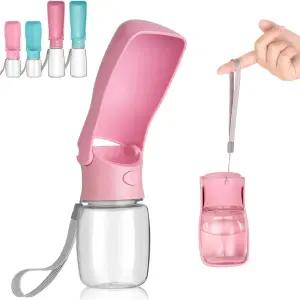 휴대용 반려견 물병 접이식 누수 방지 디스펜서 산책 하이킹 여행용 반려동물 음료 컵(핑크 12온스)