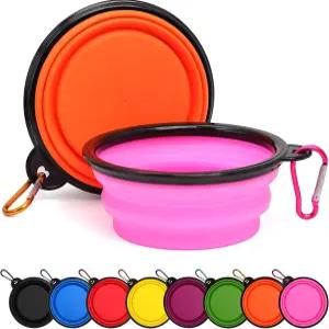 2팩 개 그릇 애완동물 접이식 그릇과 걸쇠 강아지 여행용 휴대용 고양이 물 음식 접시 야외