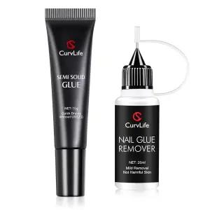 Curvlife 15g 반고체 젤 및 20ml 핀포인트 리무버 키트 손톱을 눌러주는 빠른 건조 무UV 램프 가짜 손톱
