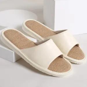 [베스트TOP100] 사계절 린넨 가죽 슬리퍼 실내화 커플 남성 여성용 편안한 실내 신발