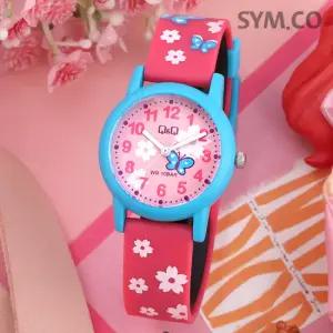 큐앤큐 V23A-021VY 학습에 좋은 나비꽃 캐릭터 어린이 아동 우레탄 시계 d