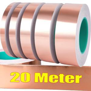 20M 구리 호일 테이프 기타 EMI 차폐 공예품 용 단면 전도성 수리 접착 구충제 쉴드 스트립