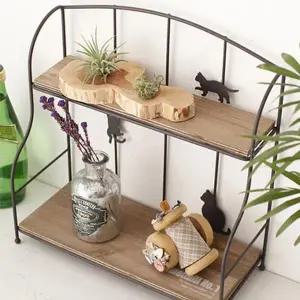 [하프클럽/셀러허브]고양이 포인트 철제 우드 2단 선반 미니 화분 수납