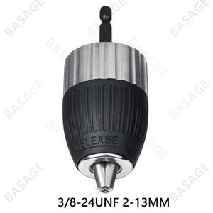 1.5-13mm 전기 드릴 척 열쇠가없는 자동 잠금 38-24UNF 드라이버 도구 액세서리 어댑터 충격 육각 섕크