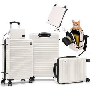 호텔 수하물 세트 5개, 4년 보증, 듀얼 스피너 휠이 장착된 기내 반입 수하물, TSA 잠금이 PC+ABS 하드사이드 캐리어 세트, 내구성이 뛰어난 대형 캐리어, 베이지(20 / 24 28 DB TB)