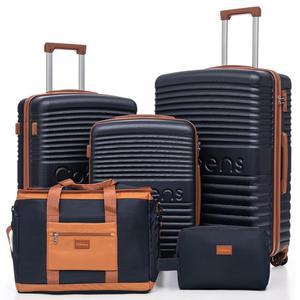 스피너 휠과 차 락이 포함된 코벤스 5피스 러기지 세트, 하드쉘 ABS 여행 가방 경량 하드사이드 방수 가방, 20인치, 24인치, 28인치 다크블루