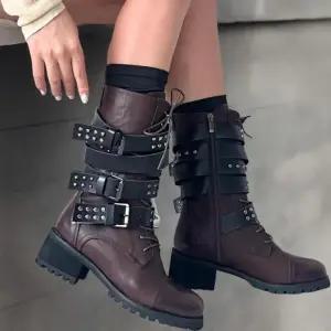 [신상오픈런]여성 스트리트 레이스업 리본 장식 미들 워커 부츠 (41993086)