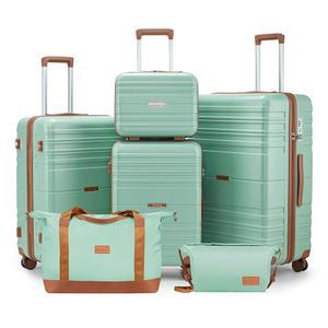 카슬리 러기지 세트 스피너 휠이 있는 6피스, TSA 잠금 장치가 경량 하드쉘 캐리어 세트, YKK 지퍼가 위탁 수하물 세트(그린, 6피스 14 / 20 24 28 DB TB