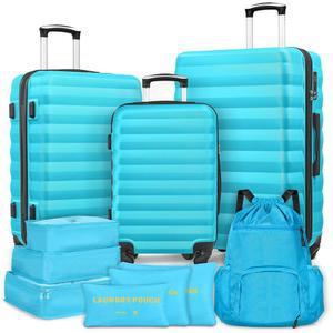 Suitour 수하물 세트 스피너 휠 ABS 하드 케이스 여행용 여행 가방 세트(20 / 24 28 인치) 6 개의 PC 포장 및 드로스트링 백팩 3