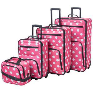 록랜드 폴카 소프트사이드 업라이트 러기지 세트, 확장 가능, 경량, 핑크 도트, 4피스(14/19/24/28)