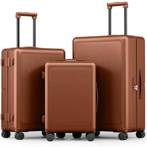 조이웨이 러기지 세트 3피스 스피너 휠, 캐리어 온 20인치 ABS+PC 하드쉘, TSA 잠금 및 압력 저항 프레임이 있는 경량 세트, 20/24/28인치, 브라운