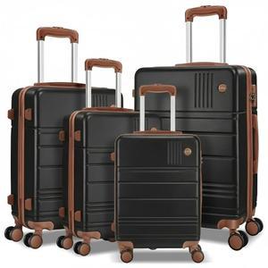 호텔 수하물 세트 4피스, 4년 보증 내구성 있는 여행용 듀얼 스피너 휠 TSA 잠금장치, 경량 하드쉘 PC+ABS 기내 반입 수하물, 블랙(16 / 20 24 28 인치)