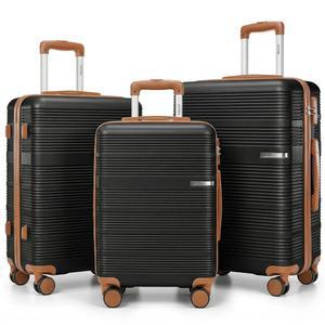 호텔 수하물 세트 3개(4년 보증), 20 24 28인치 여행 가방 PC+ABS 하드 쉘 내구성 스피너 휠 TSA 잠금 대용량 및 위탁 롤링 슈트 케이스, 블랙