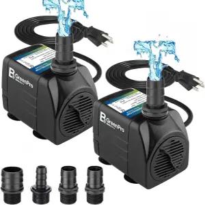 분수 펌프 2팩 550GPH(2000L/H 30W) 잠수식 워터 수족관 어항 연못 폭포 야외 수경 재배를 위한 7.2피트