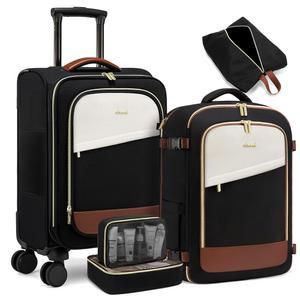 LOVEVOOK 5개 기내 반입 수하물 22x14x9 항공사 승인, 40L 노트북 여행용 백팩, 20인치 및 바퀴 달린 여행 가방, 여성용 롤링 캐리어, TSA 잠금 위켄더 포함