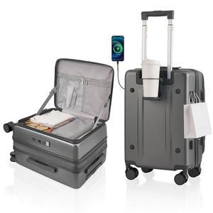 아일랜드 엘리펀트, 수하물 항공사 승인 - 컵 홀더, USB 충전, 사이드 포트훅, 360 스피너 휠, TSA 잠금-그레이가 포함된 상단 오프닝 하드사이드 여행용 캐리어 언브레이킹 가능