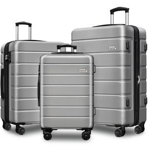 키탕 익스플로러 확장형 러기지 세트 3피스, 스피너 휠 및 TSA 잠금 장치가 있는 여행 가방 세트의 하드사이드 캐리, 비즈니스용 경량 케이스, 실버(20인치 / 24인치 28인치)