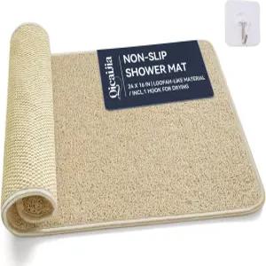 QiCaiJia 논 슬립 샤워 매트 욕조 16x24 인치 배수구가 있는 퀵 드라이 목욕 욕실 바닥용 부드러운 PVC