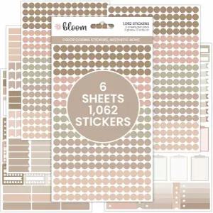 블룸 데일리 플래너 컬러 코딩 스티커 - 뮤티드 뉴트럴 1/4인치 미니멀리스트 도트 라벨 6장 팩당 1000개