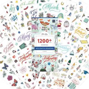 블루 스카이 홀리데이 시즌 1200+ 스티커 팩 플래너 및 캘린더 4.49인치 x 9.06인치 풀 컬러 24장
