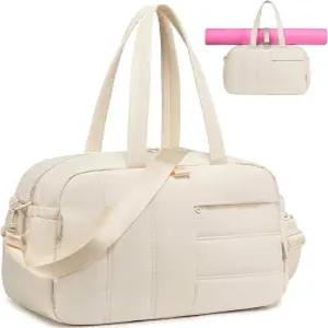 요가 매트 홀더가 있는 여성용 캠탑 짐백 16인치 소형 더플백 뮤티 포켓이 가벼운 휴대용 여행 가방 방수