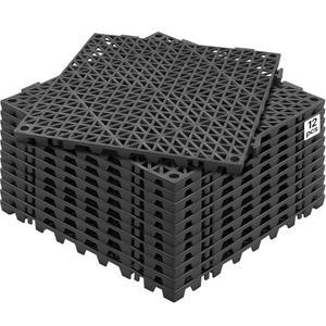 VEVOR 모듈식 연동 쿠션, 12팩 12인치 x 스플라이싱 배수 매트, 부드러운 PVC 바닥 타일, 화장실, 욕실, 주방, 수영장, 습한 공간, 블랙용 미끄럼 방지 배수구