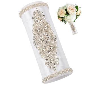 BENECREAT 부케 홀더 1CM 2인치 새틴 신부 장식 라인스톤 핸들 로열 샴페인 포함 신선한 웨딩 조화 세트 실린더