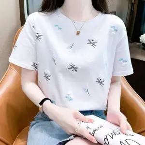 티셔츠 프린팅 반팔 티 30대 여름 플라워 여자 패턴
