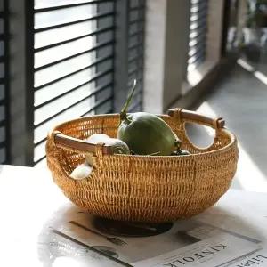 나무 바구니 스낵 간식용 우드 라탄 안주용 손잡이 수납 주방 인조 진열