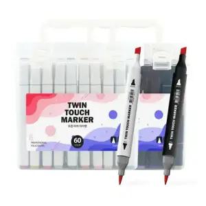 현대상사 트윈 터치 마카펜 PP케이스 60색 미술용품 드로잉 디자인 마카 펜