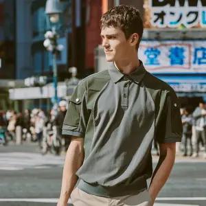 [챌린저](마산점) PQ 우븐믹스 남성 블루종 카라 반팔티셔츠 카키_CHD2MST0238KH