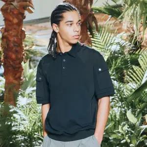 [챌린저](마산점) PQ 우븐믹스 남성 블루종 카라 반팔티셔츠 블랙_CHD2MST0238BK