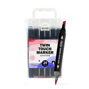 현대상사 트윈 터치 마카펜 PP케이스 24색 미술용품 드로잉 디자인 마카 펜 블랙바디
