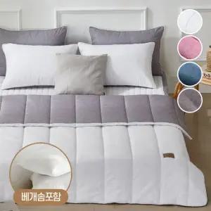 [이불+패드+베개커버+베개솜] 사계절 간절기 봄가을 먼지없는 차렵이불 침대 침구 퀸 Q 풀세트