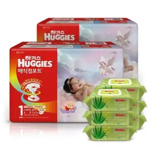 하기스 매직컴포트 신생아기저귀60p2팩+물티슈64매6개