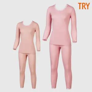 [트라이]트라이 여성 순면내의 보온내의 겨울 베이직 후라이스 레이스 내복세트 9부