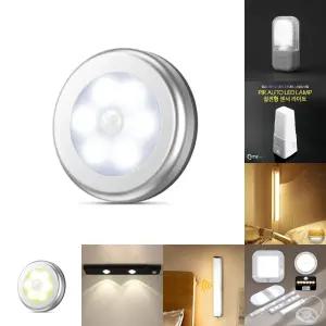 동작 감지 원형 LED 무선 센서등 백색 실버/모션/램프/아파트/현관/감지등/쎈서등/센서/조명/전구/비상/