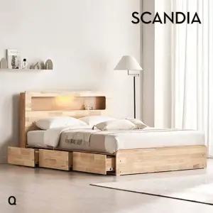 레임 3단 빅서랍 LED 원목 수납 침대 매트제외-퀸)