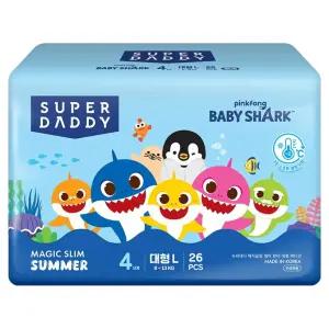 슈퍼대디 아기상어 매직슬림 썸머 팬티형 기저귀 대형(L) 26매