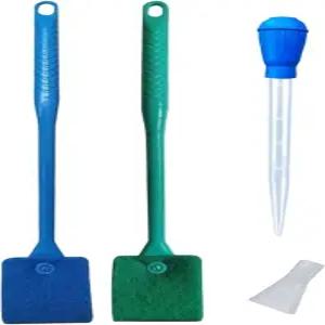 TOKIMMASH 어항 청소 도구 및 수동 물 교환기 드롭퍼 수족관 양면 스펀지 브러시 긴 손잡이 스크러버가