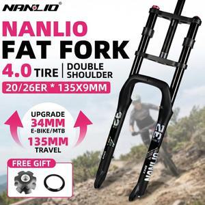 NANLIO 팻바이크 20/26인치 4.0 타이어  서스펜션 포크 더블 숄더 스노우 E-Bike MTB 자전거 135x9mm 34mm