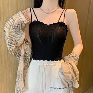 섹시 레이스 스퀘어넥 크롭 슬리브리스 여름 나시탑 (KYR-WFIXCSL)