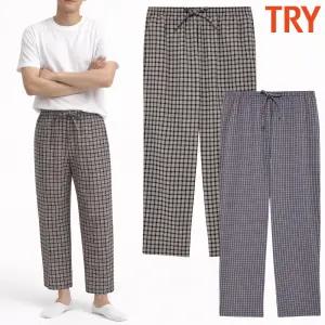 트라이 남자잠옷바지9부 40수 선염 순면 체크 파자마 홈웨어 하의