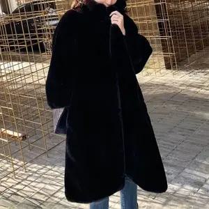 여성 루즈핏 페이크 밍크 퍼 롱기장 코트 겨울 포멀룩