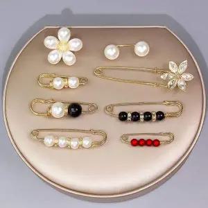 실속형 198YTQ55 쿠픽 패션브로치 스타일 진주 크리스탈 옷핀 세트 6종 B형