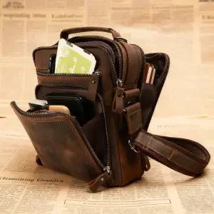 남성 가죽 크로스백 소가죽 천연 출퇴근용 숄더백 다기능 캐주얼 메신저백 여행용 슬링백