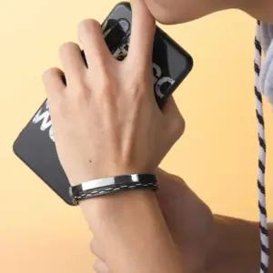 [라일리쥬얼리] Rly 더블 가죽 팔찌 실버 패션액세서리 남성악세사리